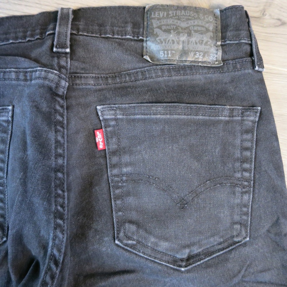 Levis Premium 511 Jeans Mens 32x32 Black Denim Slim Straight Stretch Waterless - Picture 8 of 13
